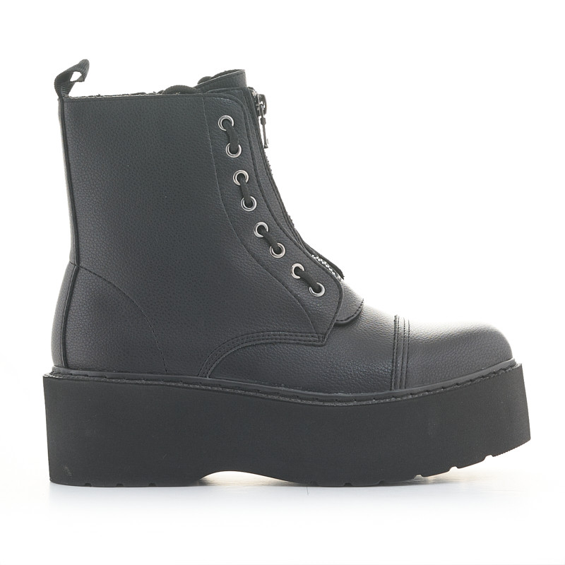 Botines Plataforma Aberdeen Negros Con Cordones Y Cremallera