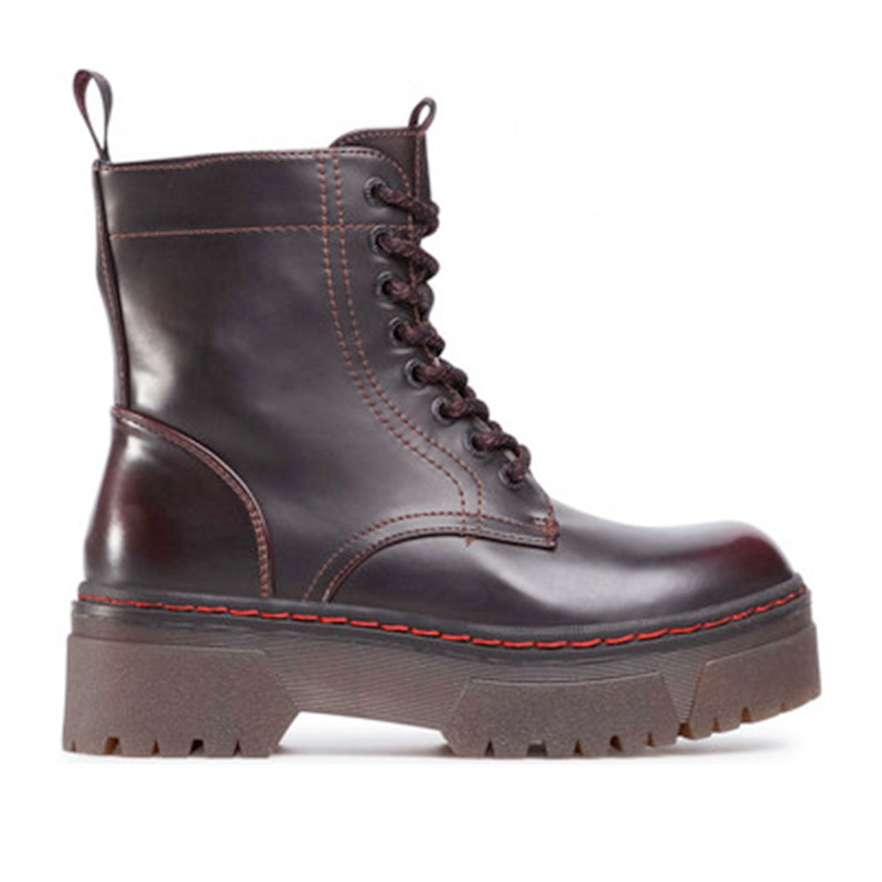 Botines Plataforma Granates De Piel Con Cremallera Lateral Y Cordones  Wrangler | Querol