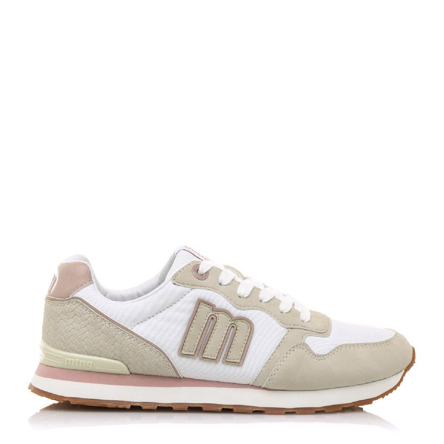 Zapatillas Deportivas En Tonos Beige Y Detalles En Blanco Y Rosas