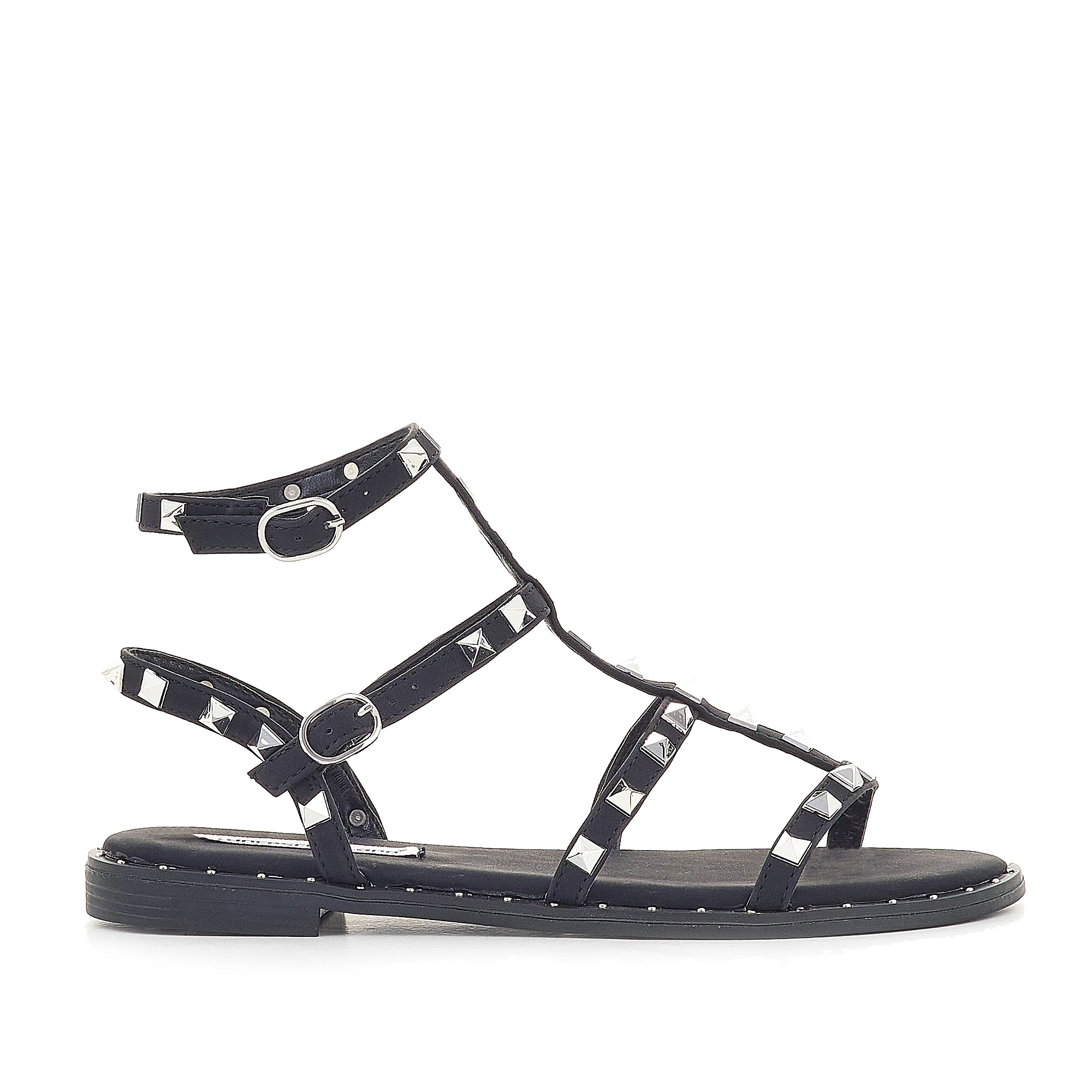 Sandalias Planas Negras Romanas Tachuelas Francesco Milano Querol