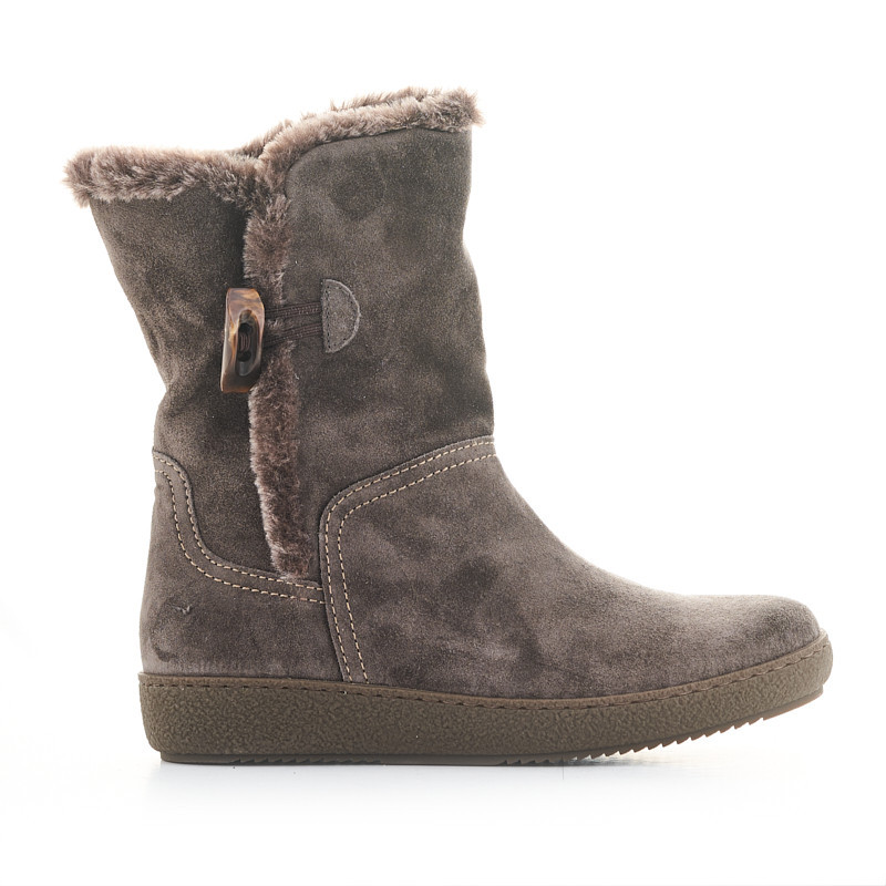 Botas Planas Grises De Piel Con Pelo Interior Y Bot n Al Lateral