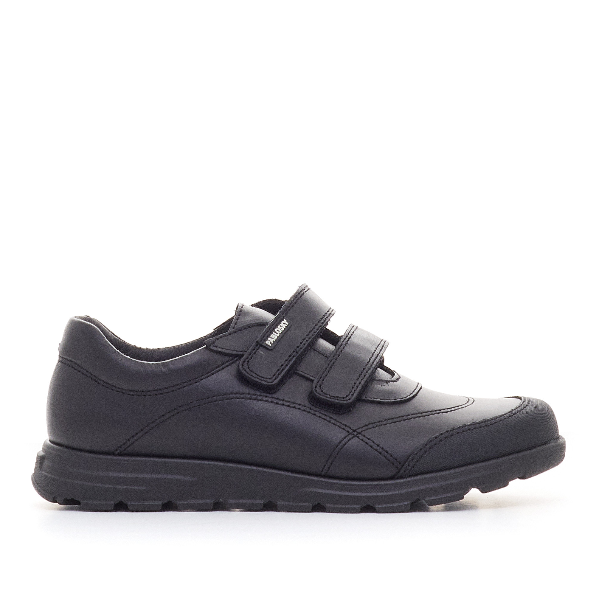 Zapatos Colegiales De Piel Negra Con Doble Velcro Pablosky Querol