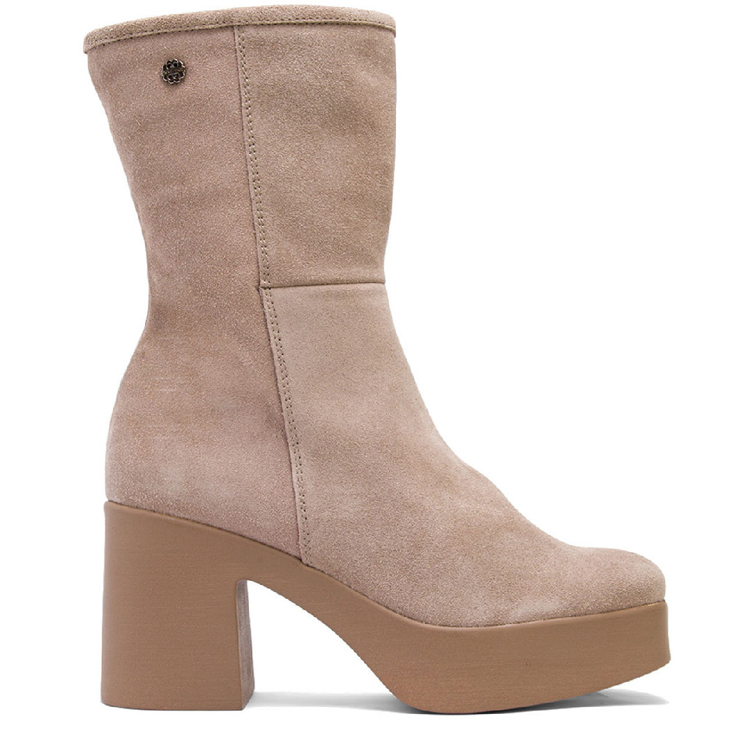 Botines De Tac n Arena Con Cremallera Lisa Porronet Querol