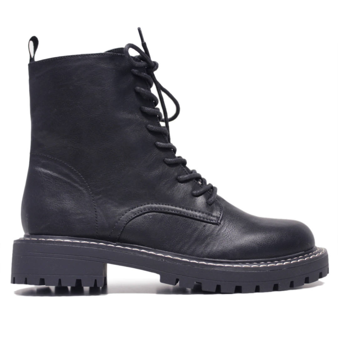 Botines Planos Negros Motorista Con Cordones Querol