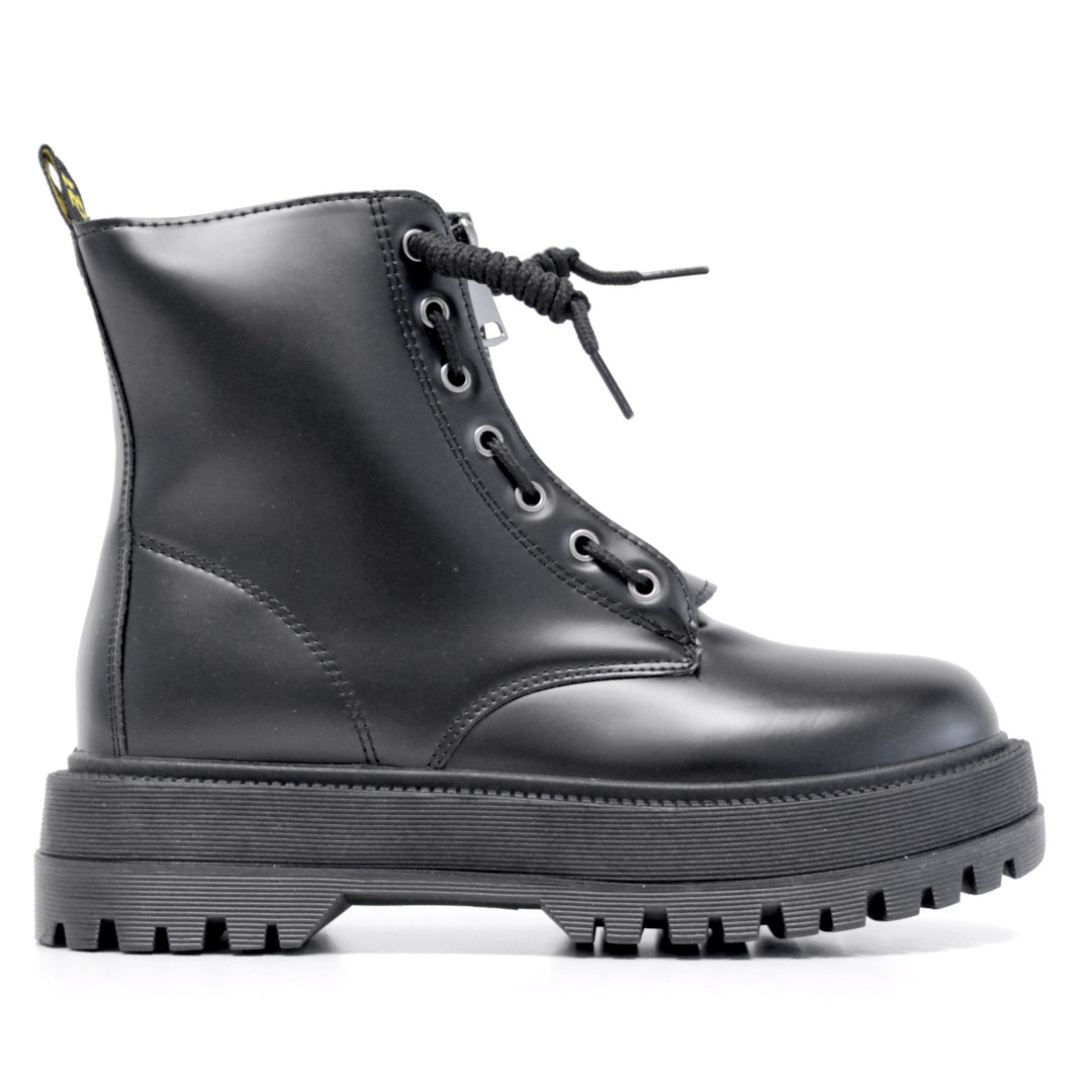 Botines Plataforma Negros Con Cremallera Frontal Y Cordones