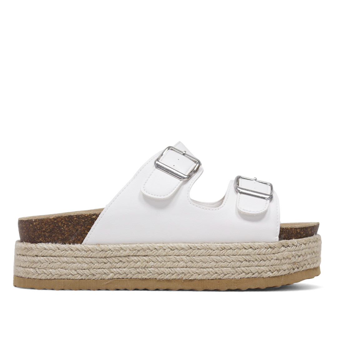 Sandalias Plataforma Mujer MIA Shoes Kiera - Suela De Rafia Tipo Alpargata, Hebilla Concha Tortuga, Blanco Talla 37