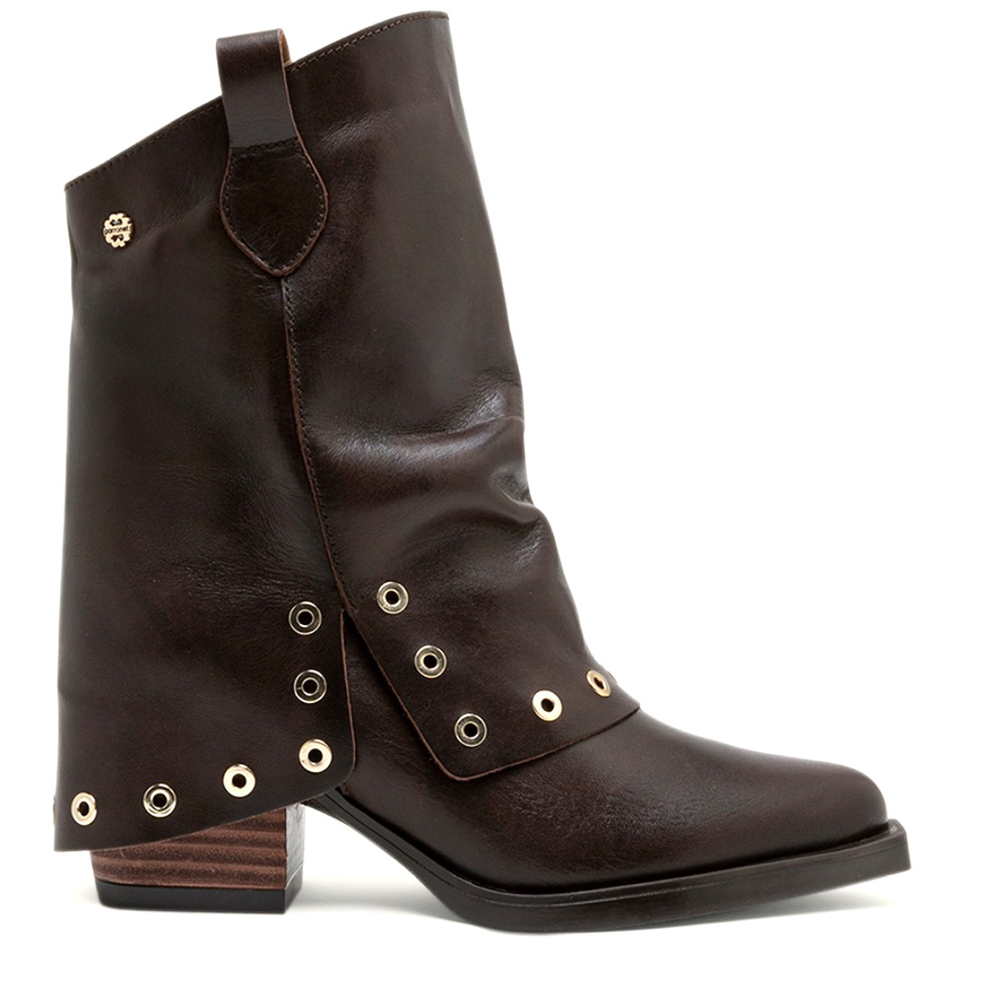 Botas Cowboy Doble Faz De Piel Con Tachuelas – Tacón 6.5 Cm, Fabricadas En España, Estilo Flavia