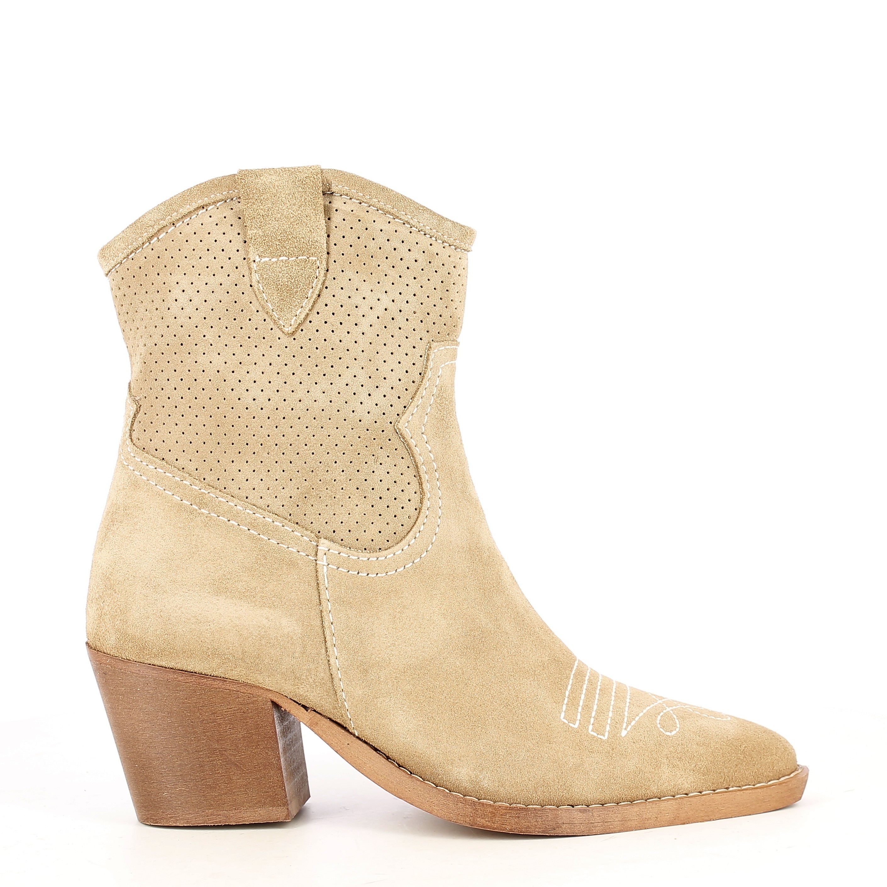 Botines Tacón Ante Color Beige Con Costuras I Cremallera Interior Redlove |  Querol