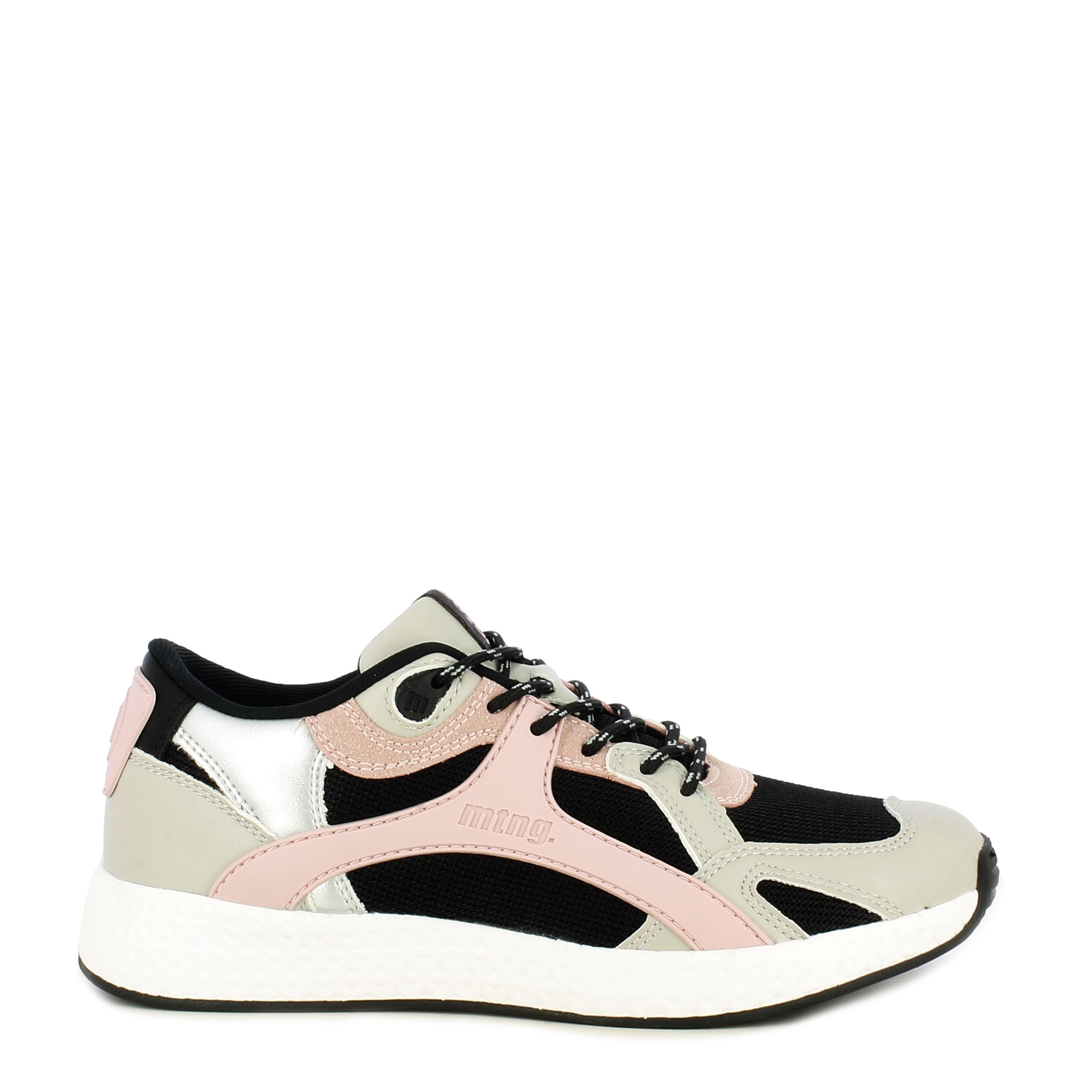 Zapatillas Deportivas Negra Con Cordones Detalles En Rosa Y Gris Mustang |  Querol