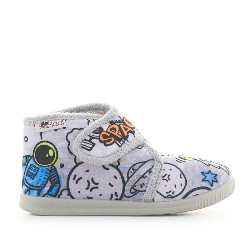 Zapatillas Casa Grises Con Estampado Espacial Y Velcro Vul Ladi