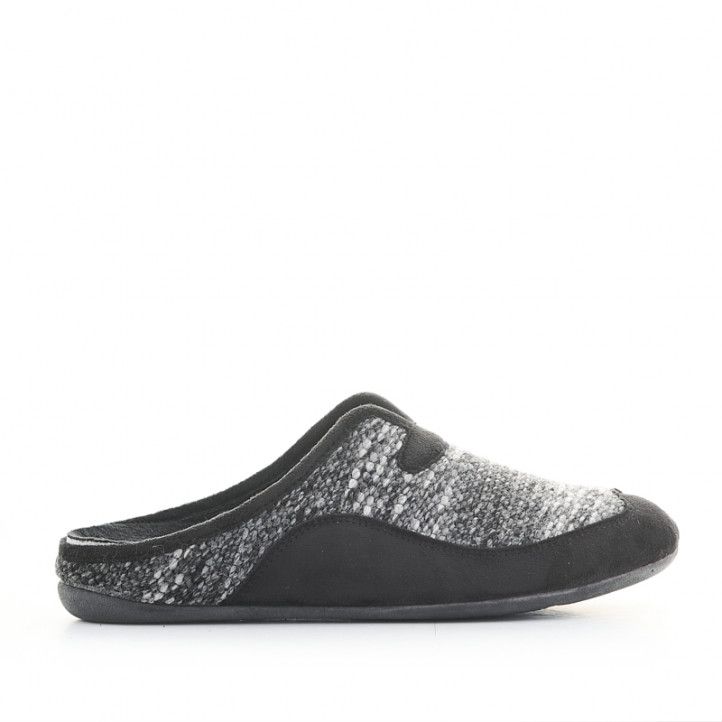 Zapatillas casa Garzon negras, blancas y grises - Querol online