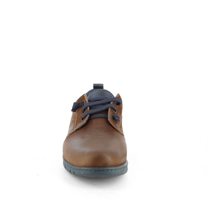 Zapatos sport ONFOOT marrones de piel con suela y cordones azules - Querol online