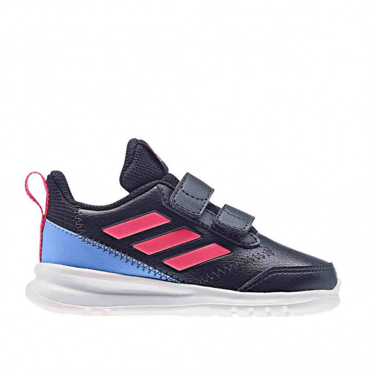 Sabatilles esport Adidas blau marí amb ratlles roses i velcros - Querol online