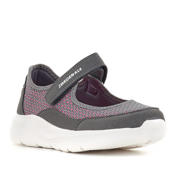 Zapatillas deportivas Sweden Klë cierre con velcro en gris y rosa - Querol online