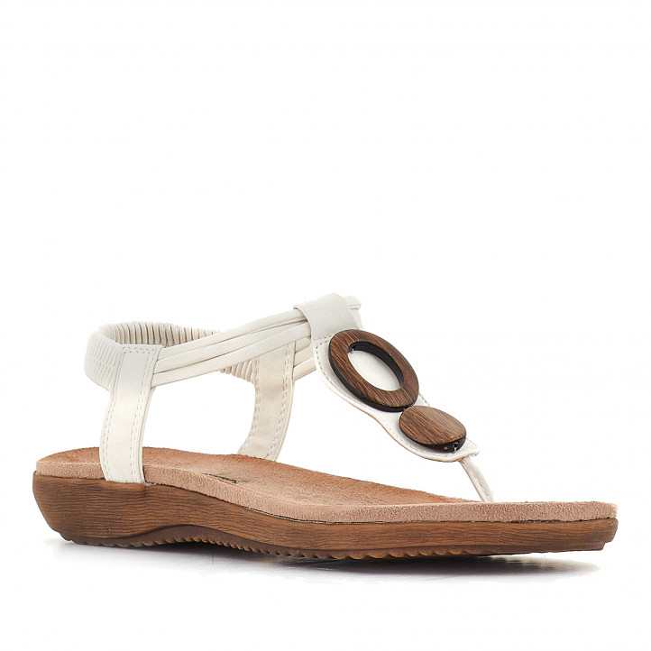 Sandalias planas Amarpies blancas con abalorio de madera - Querol online