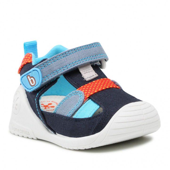 Zapatos Biomecanics azules con detalles naranjas - Querol online