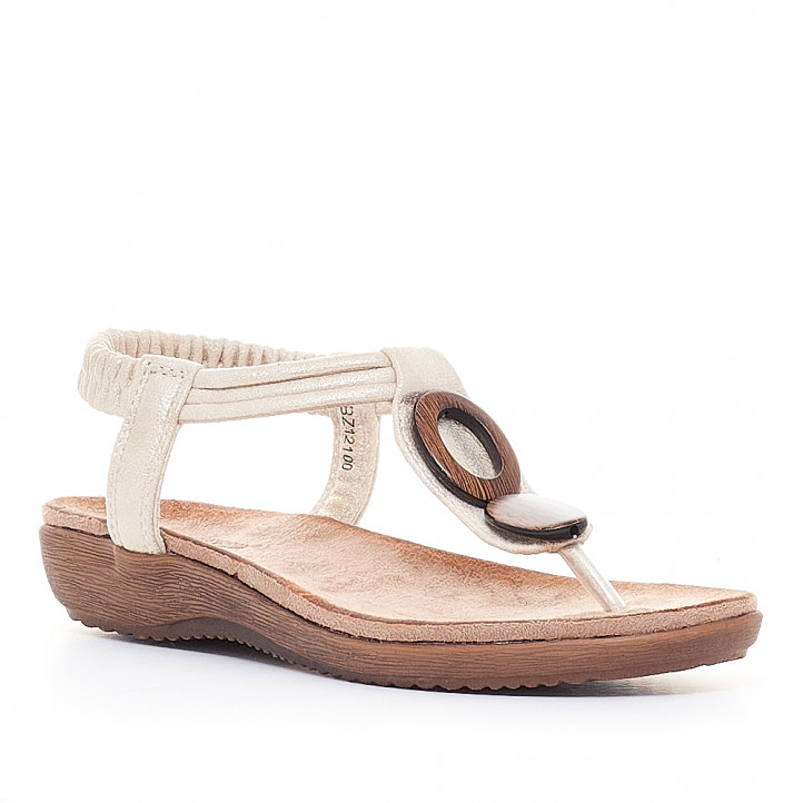 Sandalias planas Amarpies blancas con tonalidad beige con abalorio de madera - Querol online