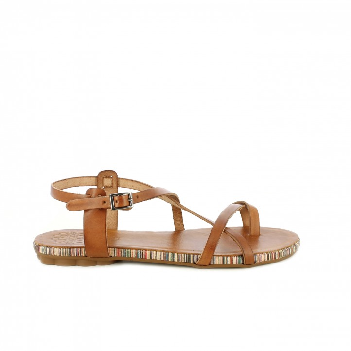 PorronetQuerol Piel Online Sandalias Tiras De Con Marrones Planas 7yfgb6