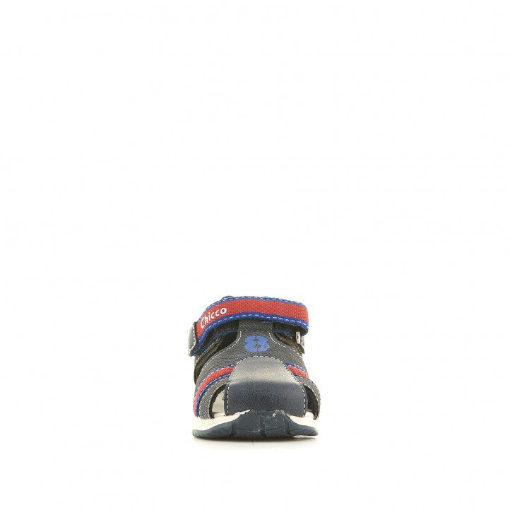 sandalias Chicco cangrejeras azules tejano con detalles en rojo - Querol online