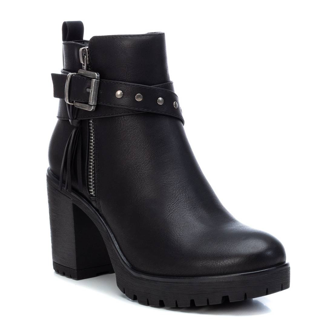 Botines Tacón Negros Con Cremallera Y Tira De Tachuelas Refresh Querol