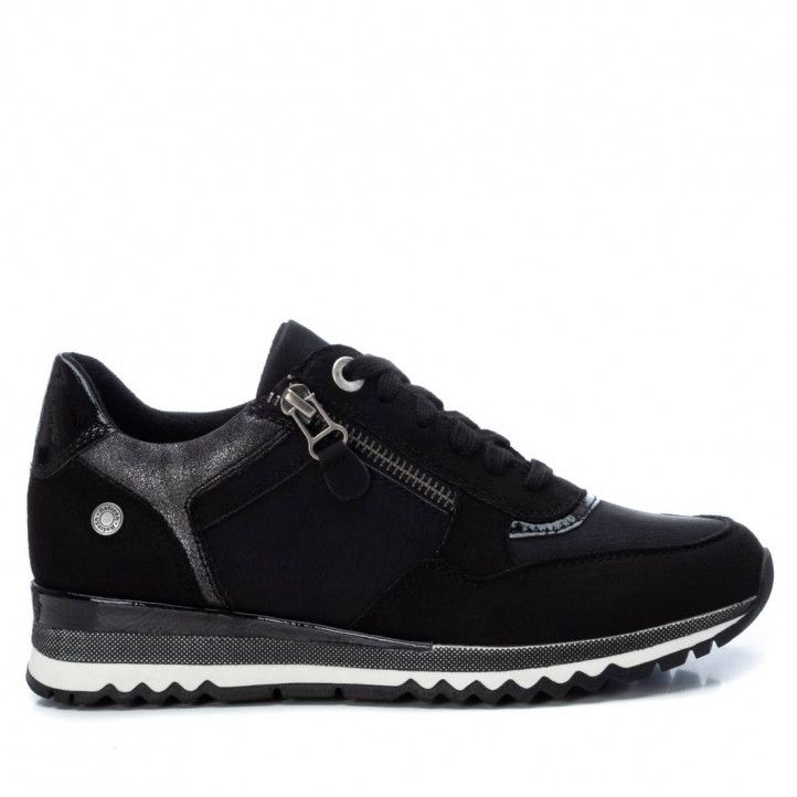 Zapatillas deportivas Refresh negras con detalles plateados, cordones y cremallera - Querol online