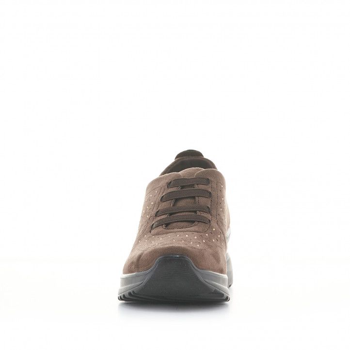 Zapatos cuña Amarpies marrones de cuña media y cordones elásticos - Querol online