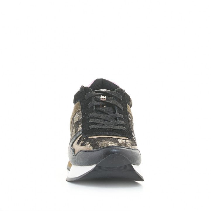 Zapatillas deportivas Gioseppo verdes y negras con estampado militar y detalles en rosa y dorado - Querol online