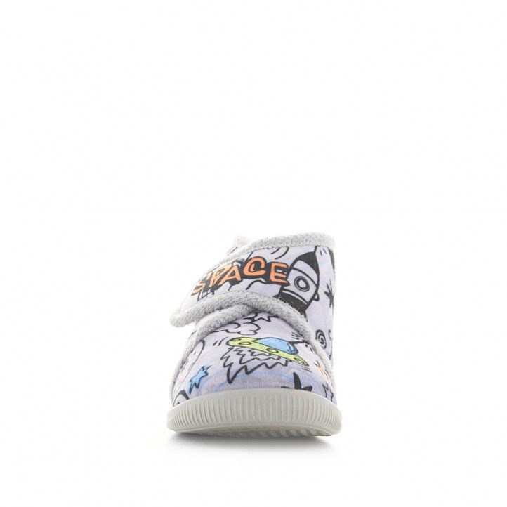 Zapatillas casa Vul·ladi grises con estampado espacial y velcro - Querol online