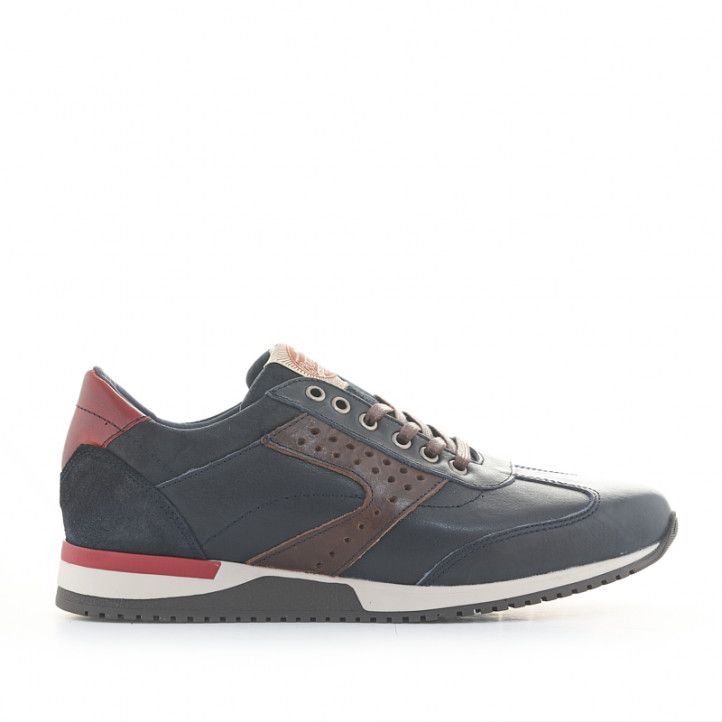 Zapatos sport Lobo everest azules de piel con detalles en marrón y rojo
